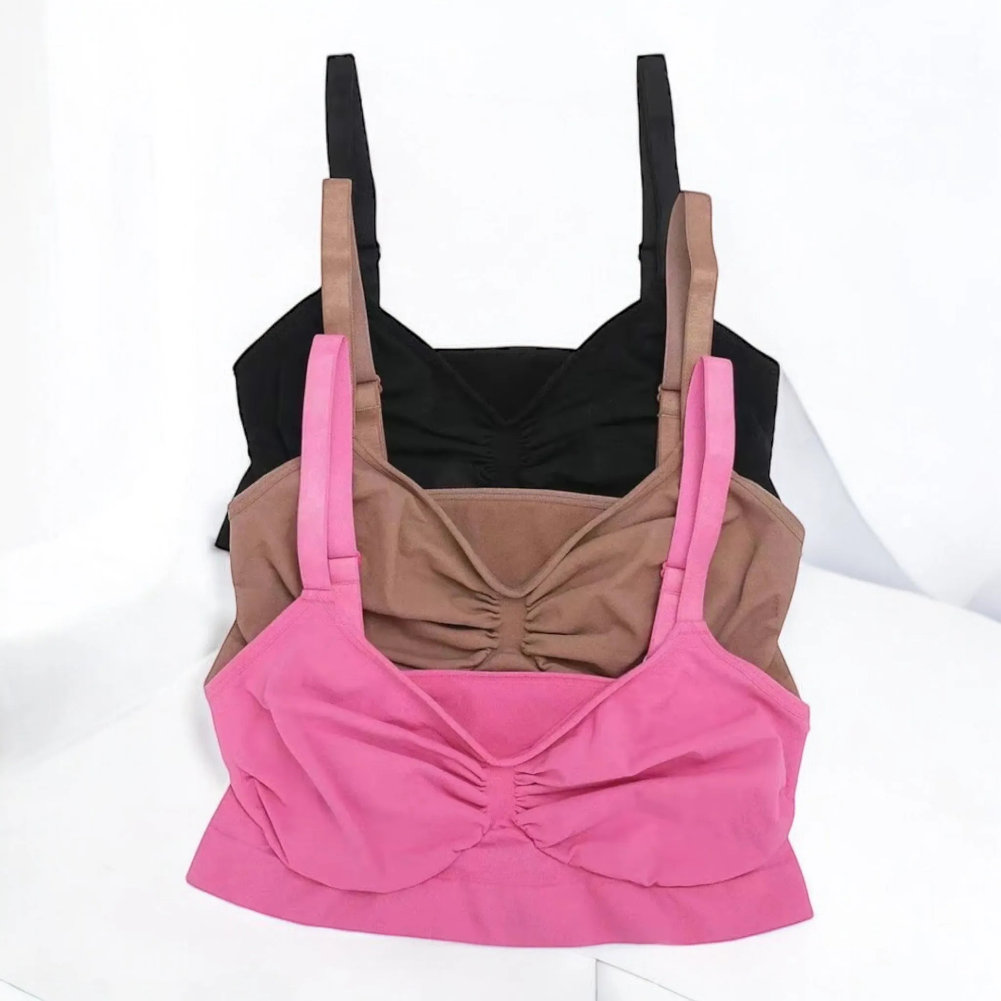 3 Pack- Seamless Shaping Bralettes With Adjustable Strap