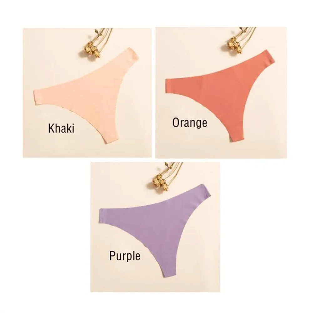 3 Pack Ultra-thin Ladies Panties G String Thong Briefs Seamless Solid Color Underwear Panties