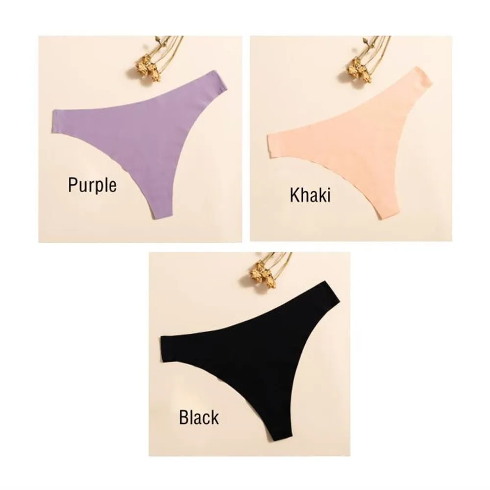 3 Pack Ultra-thin Ladies Panties G String Thong Briefs Seamless Solid Color Underwear Panties