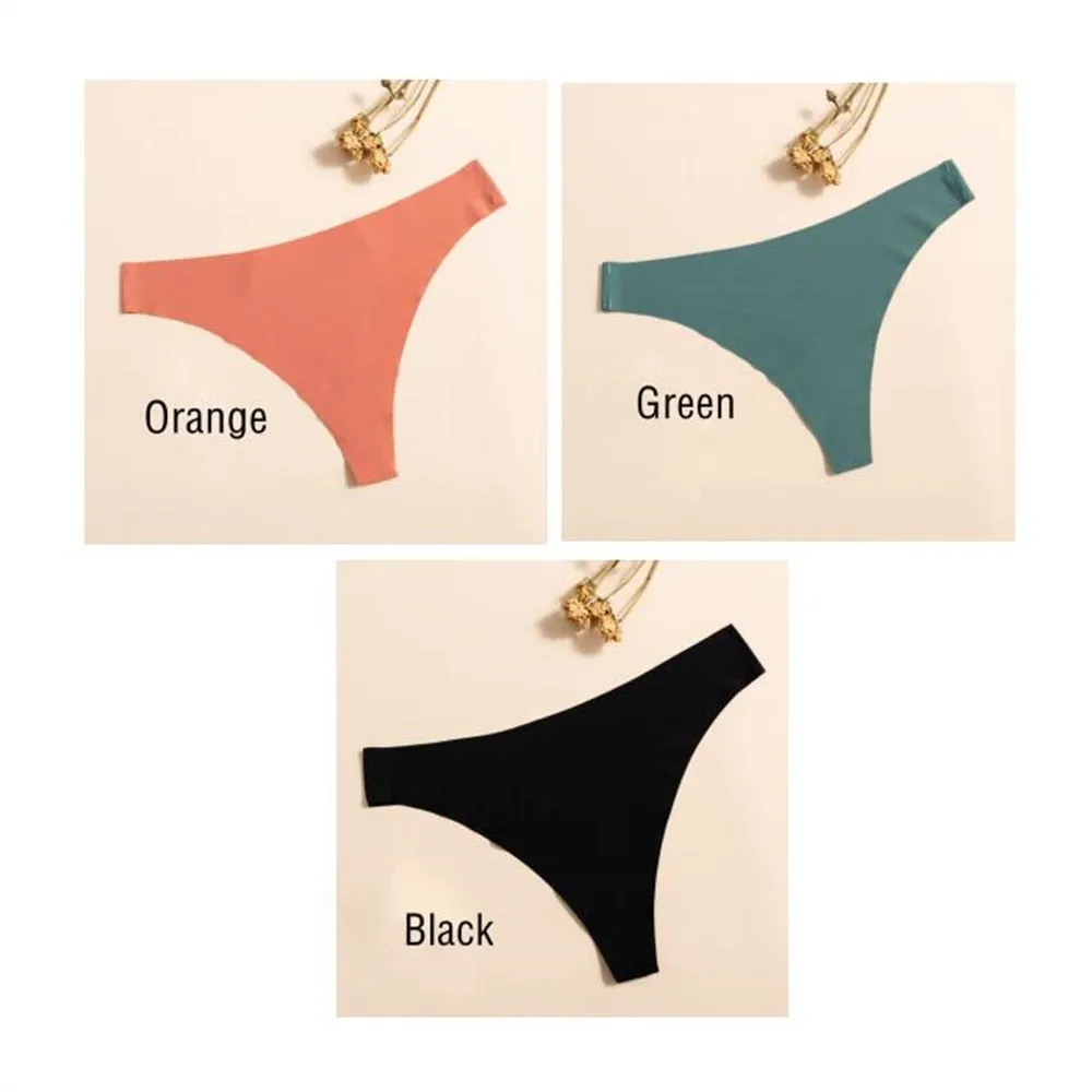 3 Pack Ultra-thin Ladies Panties G String Thong Briefs Seamless Solid Color Underwear Panties