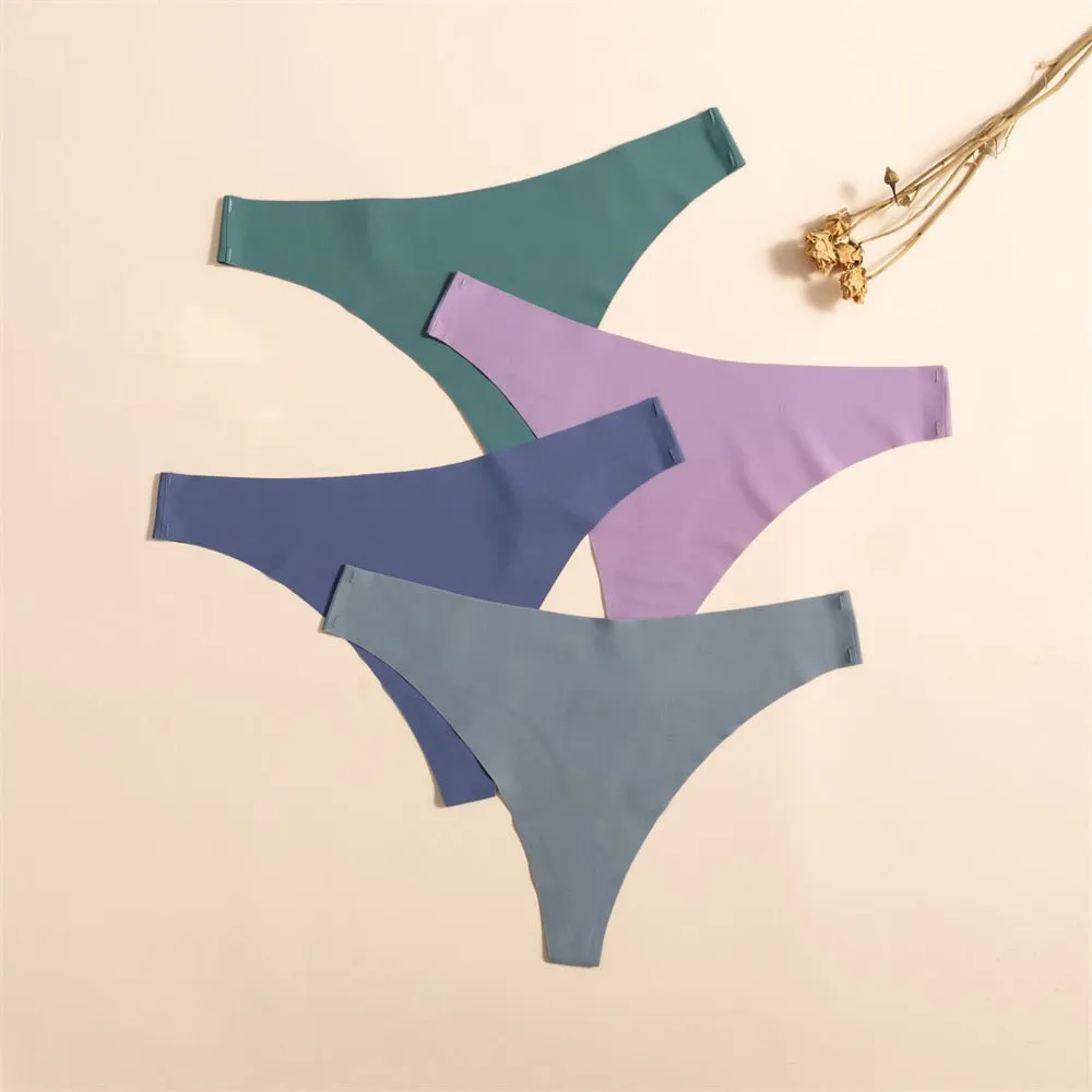 3 Pack Ultra-thin Ladies Panties G String Thong Briefs Seamless Solid Color Underwear Panties