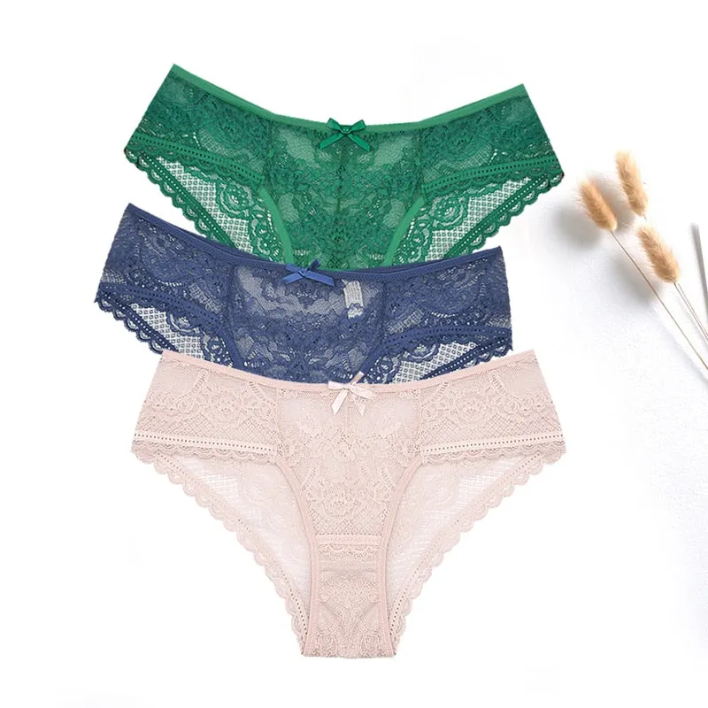 3 Pcs / lot ! Lace Panties Women Sexy Lingerie Transparent Briefs Ultra Thin Soft Underwear S to XXL