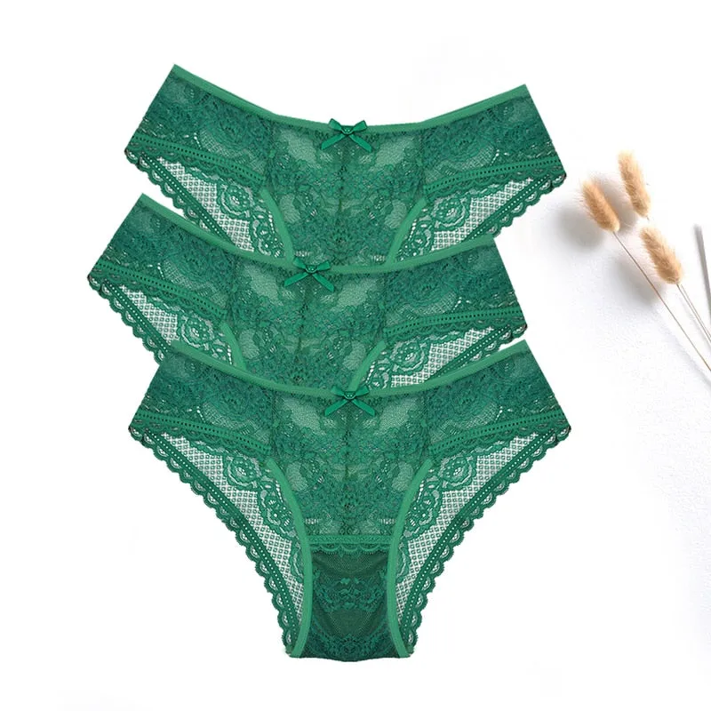 3 Pcs / lot ! Lace Panties Women Sexy Lingerie Transparent Briefs Ultra Thin Soft Underwear S to XXL