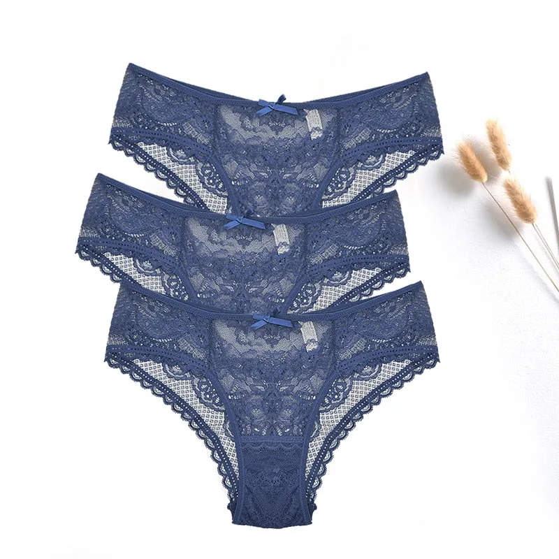 3 Pcs / lot ! Lace Panties Women Sexy Lingerie Transparent Briefs Ultra Thin Soft Underwear S to XXL