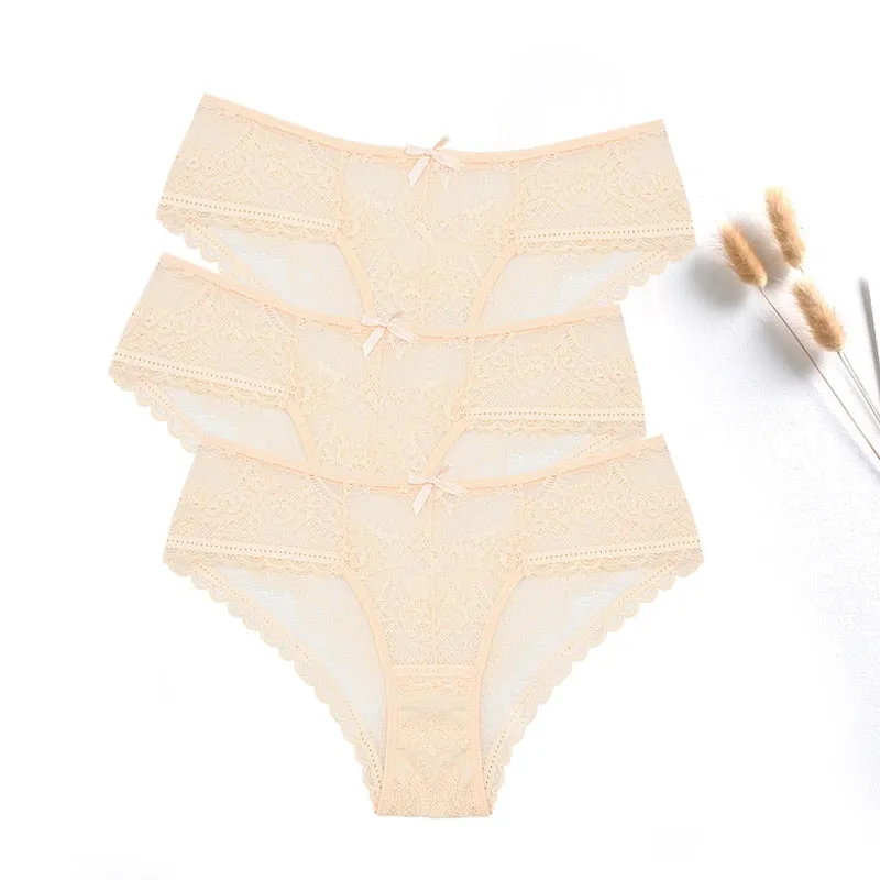 3 Pcs / lot ! Lace Panties Women Sexy Lingerie Transparent Briefs Ultra Thin Soft Underwear S to XXL