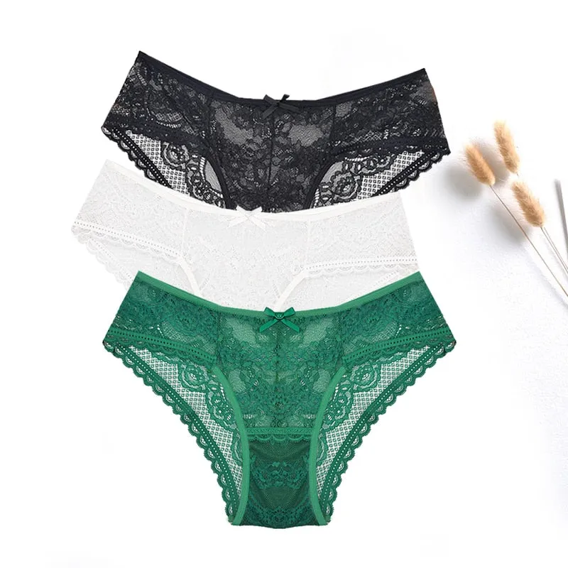 3 Pcs / lot ! Lace Panties Women Sexy Lingerie Transparent Briefs Ultra Thin Soft Underwear S to XXL