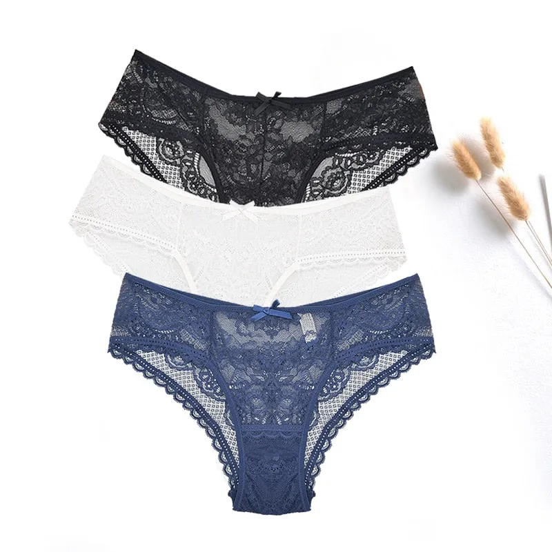 3 Pcs / lot ! Lace Panties Women Sexy Lingerie Transparent Briefs Ultra Thin Soft Underwear S to XXL