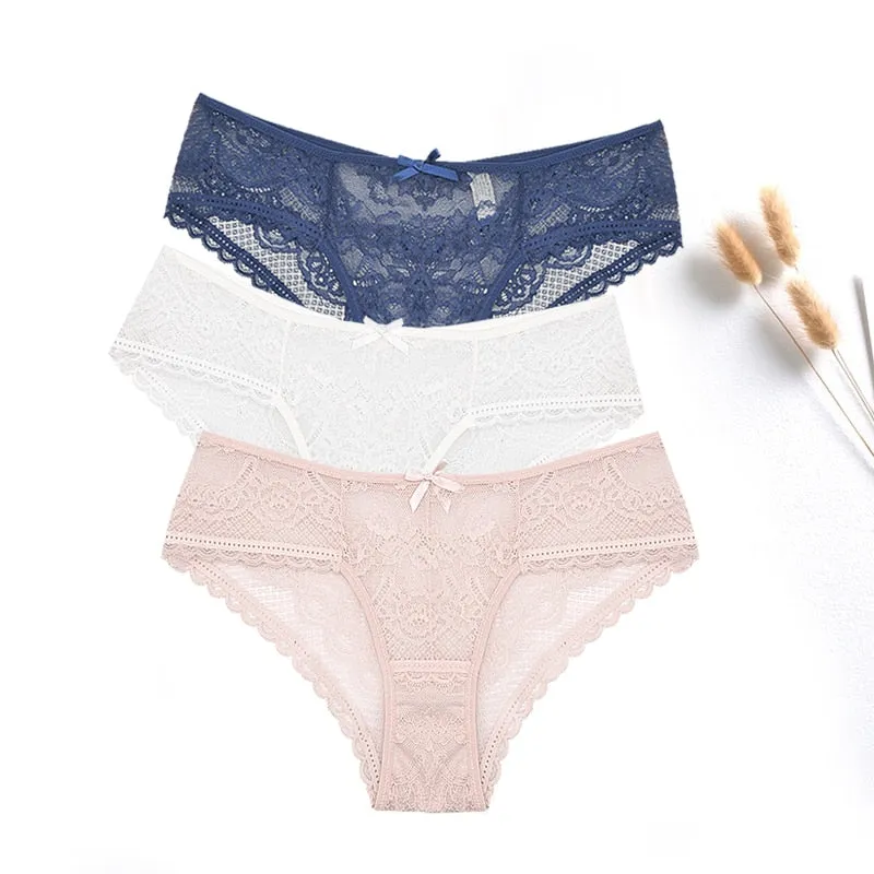 3 Pcs / lot ! Lace Panties Women Sexy Lingerie Transparent Briefs Ultra Thin Soft Underwear S to XXL