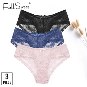 3 Pcs / lot ! Lace Panties Women Sexy Lingerie Transparent Briefs Ultra Thin Soft Underwear S to XXL