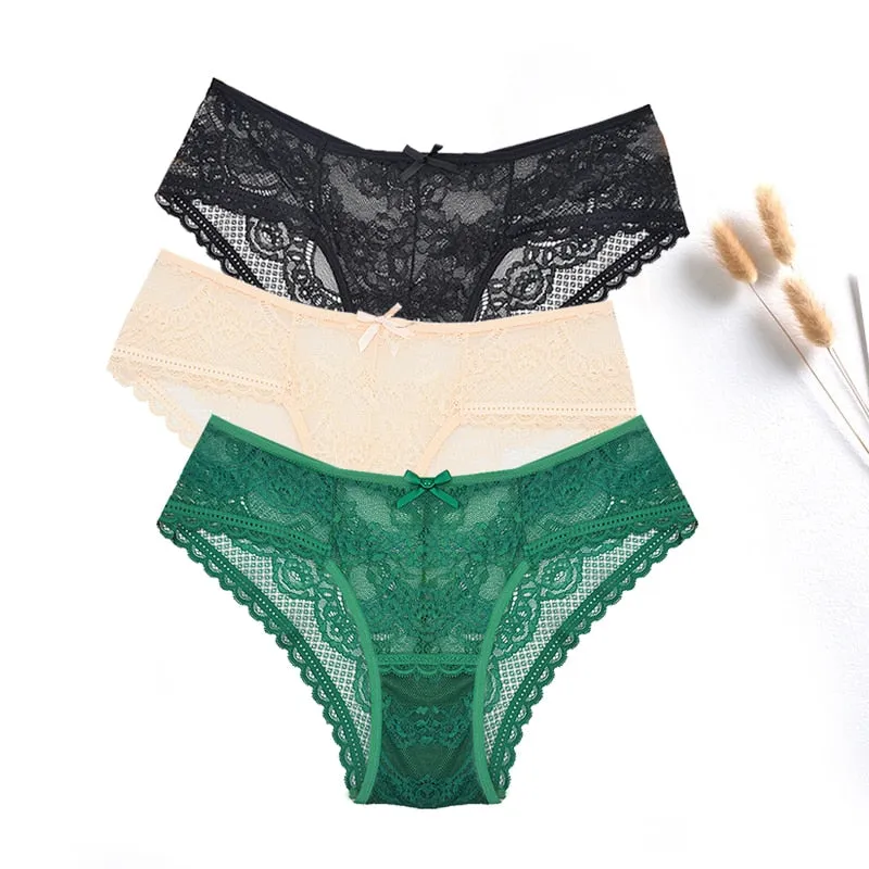 3 Pcs / lot ! Lace Panties Women Sexy Lingerie Transparent Briefs Ultra Thin Soft Underwear S to XXL