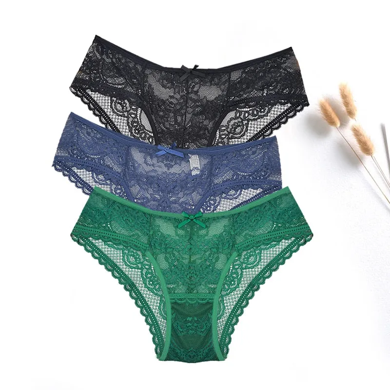 3 Pcs / lot ! Lace Panties Women Sexy Lingerie Transparent Briefs Ultra Thin Soft Underwear S to XXL