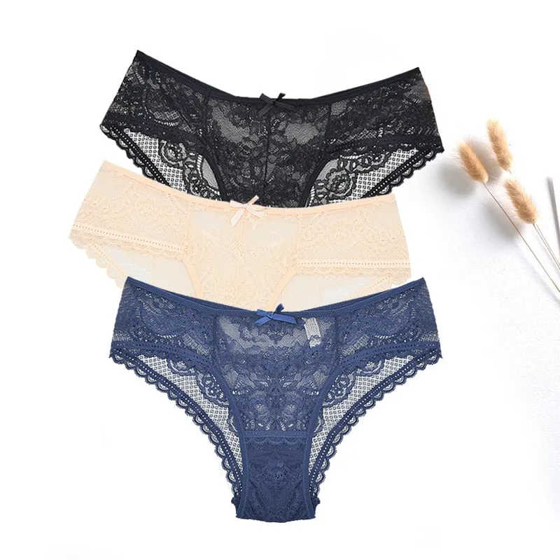 3 Pcs / lot ! Lace Panties Women Sexy Lingerie Transparent Briefs Ultra Thin Soft Underwear S to XXL