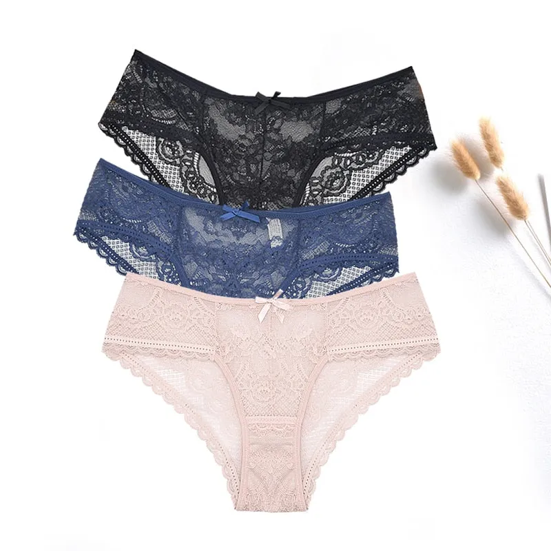 3 Pcs / lot ! Lace Panties Women Sexy Lingerie Transparent Briefs Ultra Thin Soft Underwear S to XXL