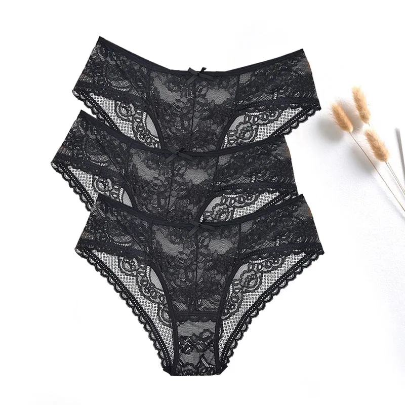 3 Pcs / lot ! Lace Panties Women Sexy Lingerie Transparent Briefs Ultra Thin Soft Underwear S to XXL