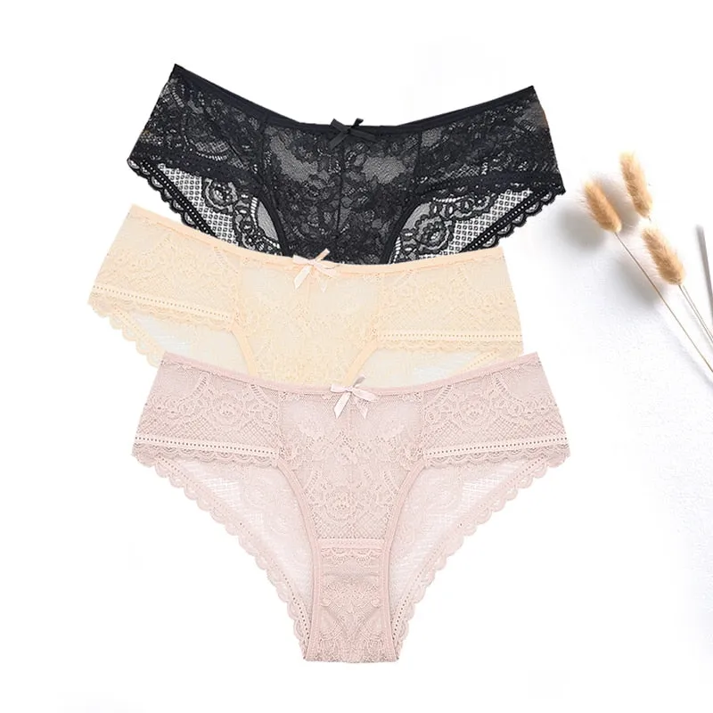 3 Pcs / lot ! Lace Panties Women Sexy Lingerie Transparent Briefs Ultra Thin Soft Underwear S to XXL