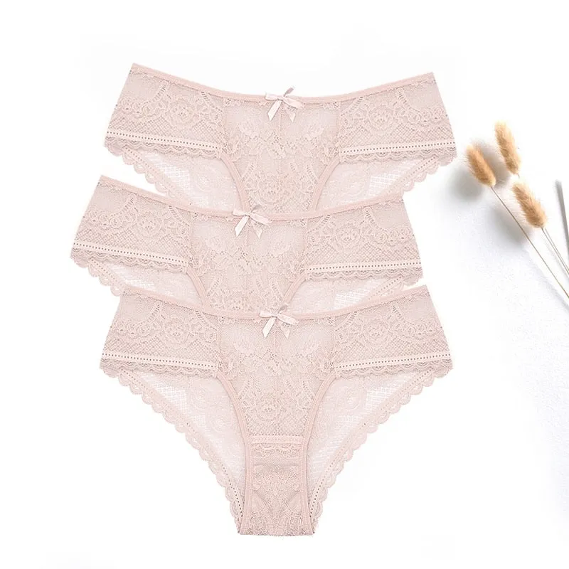 3 Pcs / lot ! Lace Panties Women Sexy Lingerie Transparent Briefs Ultra Thin Soft Underwear S to XXL