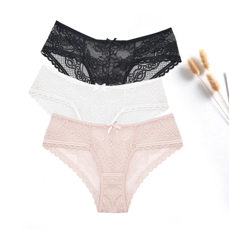 3 Pcs / lot ! Lace Panties Women Sexy Lingerie Transparent Briefs Ultra Thin Soft Underwear S to XXL