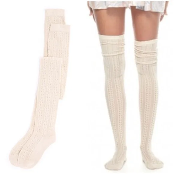 Beige Over The Knee Socks "Hammock" Super Soft Long Stretchy Thigh High Boot Socks