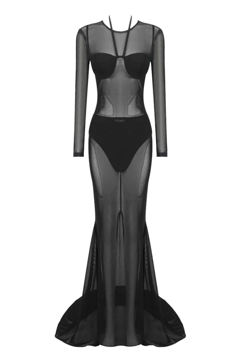 BLACK MESH GOWN