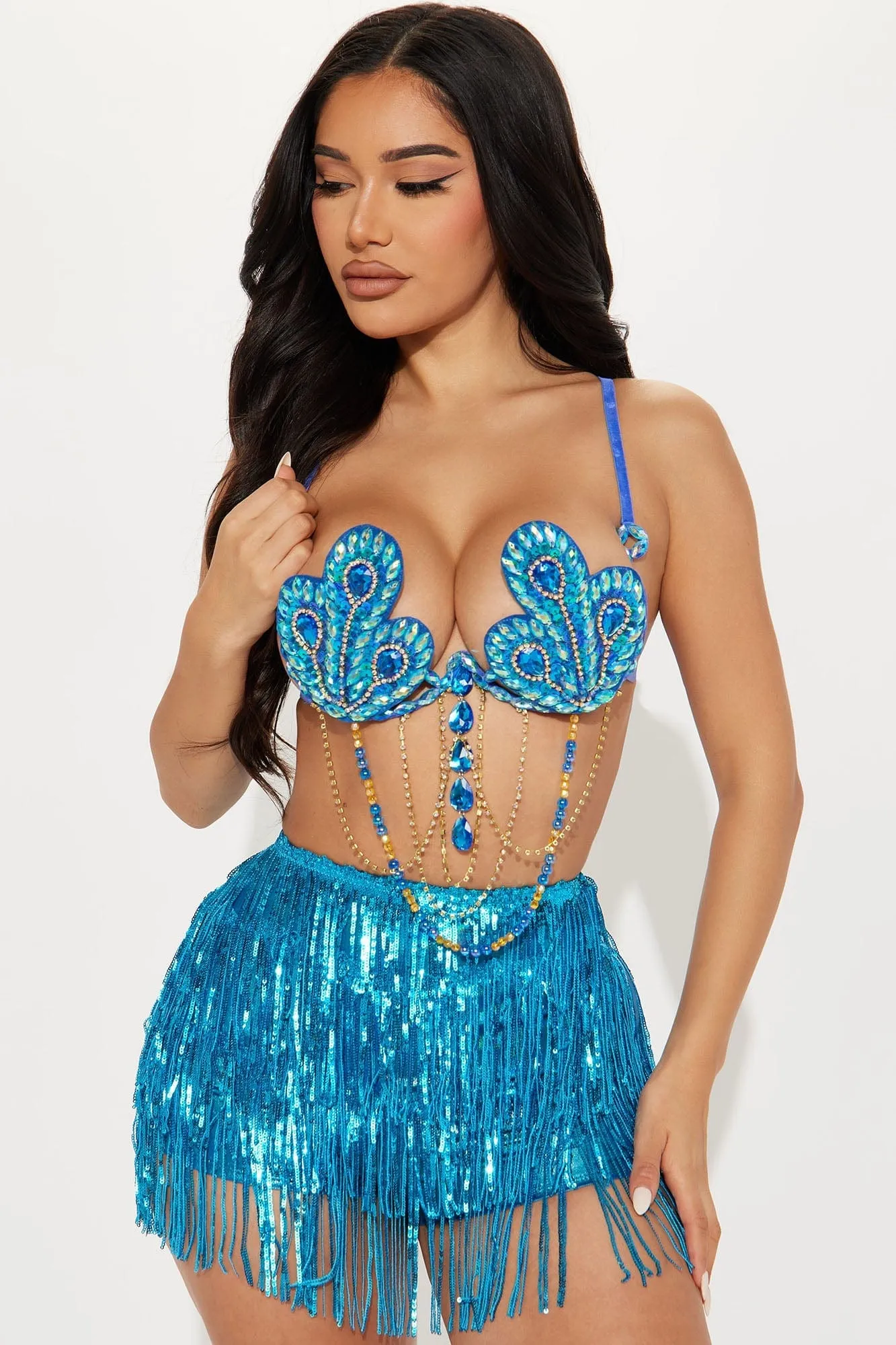 Blue Green Peacock Carnival Bra