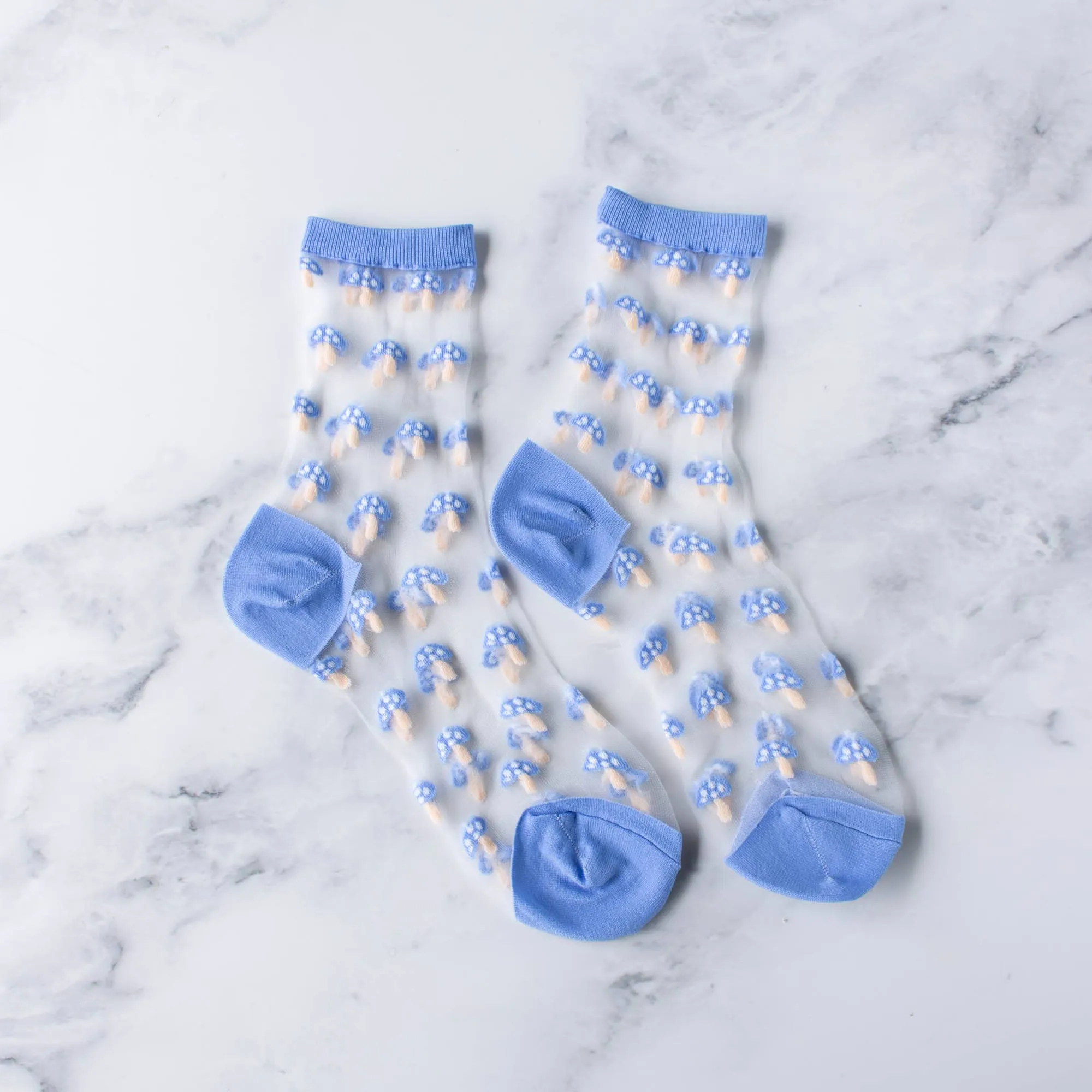 Blue Mushroom Mesh Socks