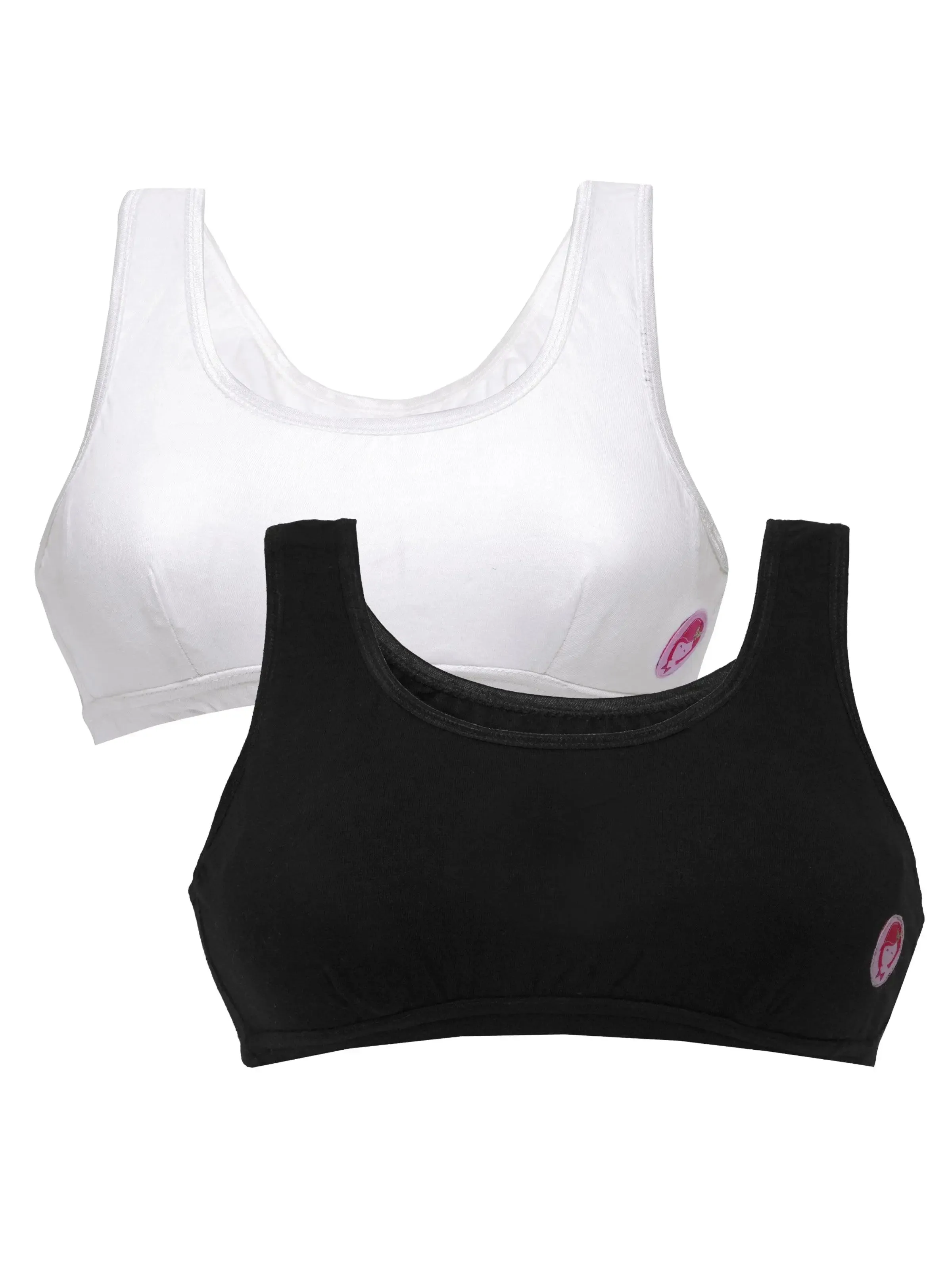 Double-layer Broad Strap Cotton Workout Bra | Non Padded Beginner Bra | Set-of-2 Solid Bra