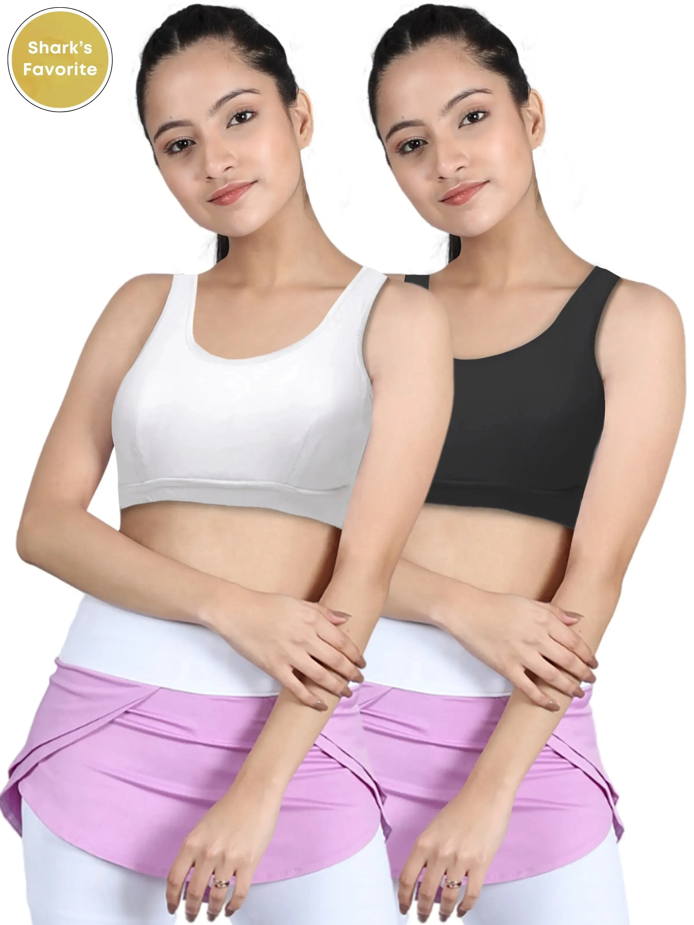 Double-layer Broad Strap Cotton Workout Bra | Non Padded Beginner Bra | Set-of-2 Solid Bra