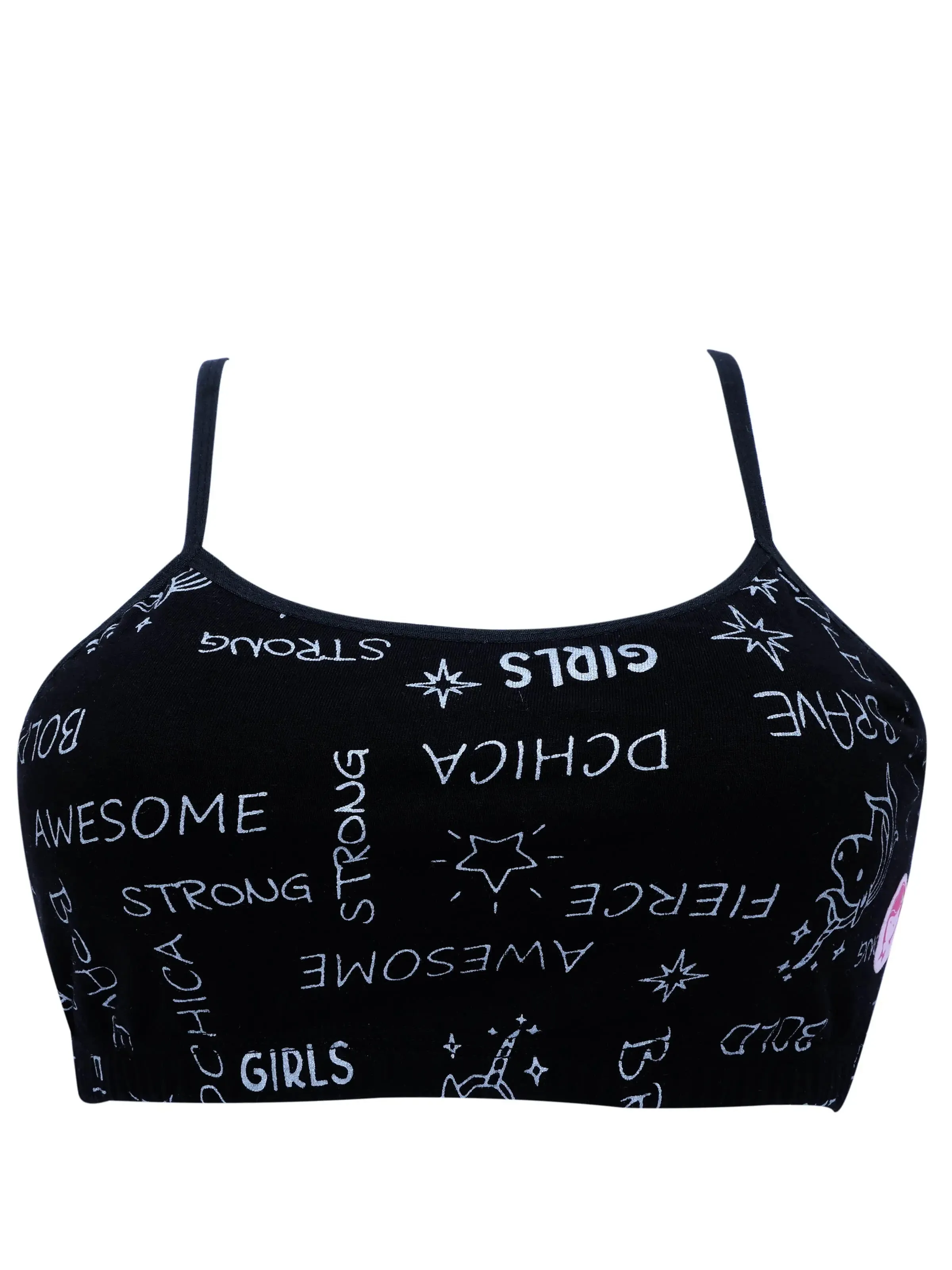 Double-Layer Thin Strap Cotton Workout Bra | Non-Padded | Printed