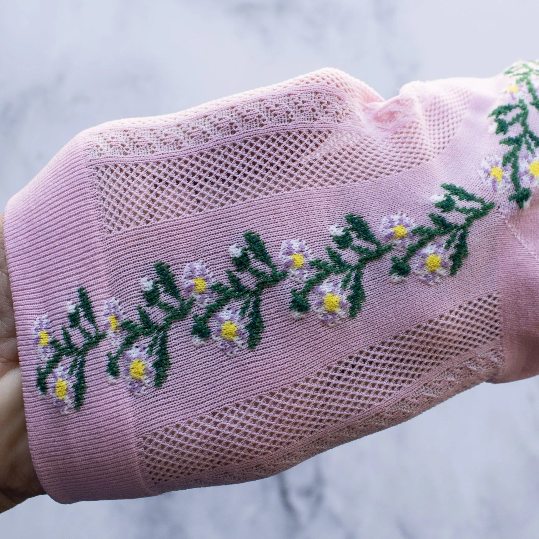 Floral Mesh Knit Socks in Pink