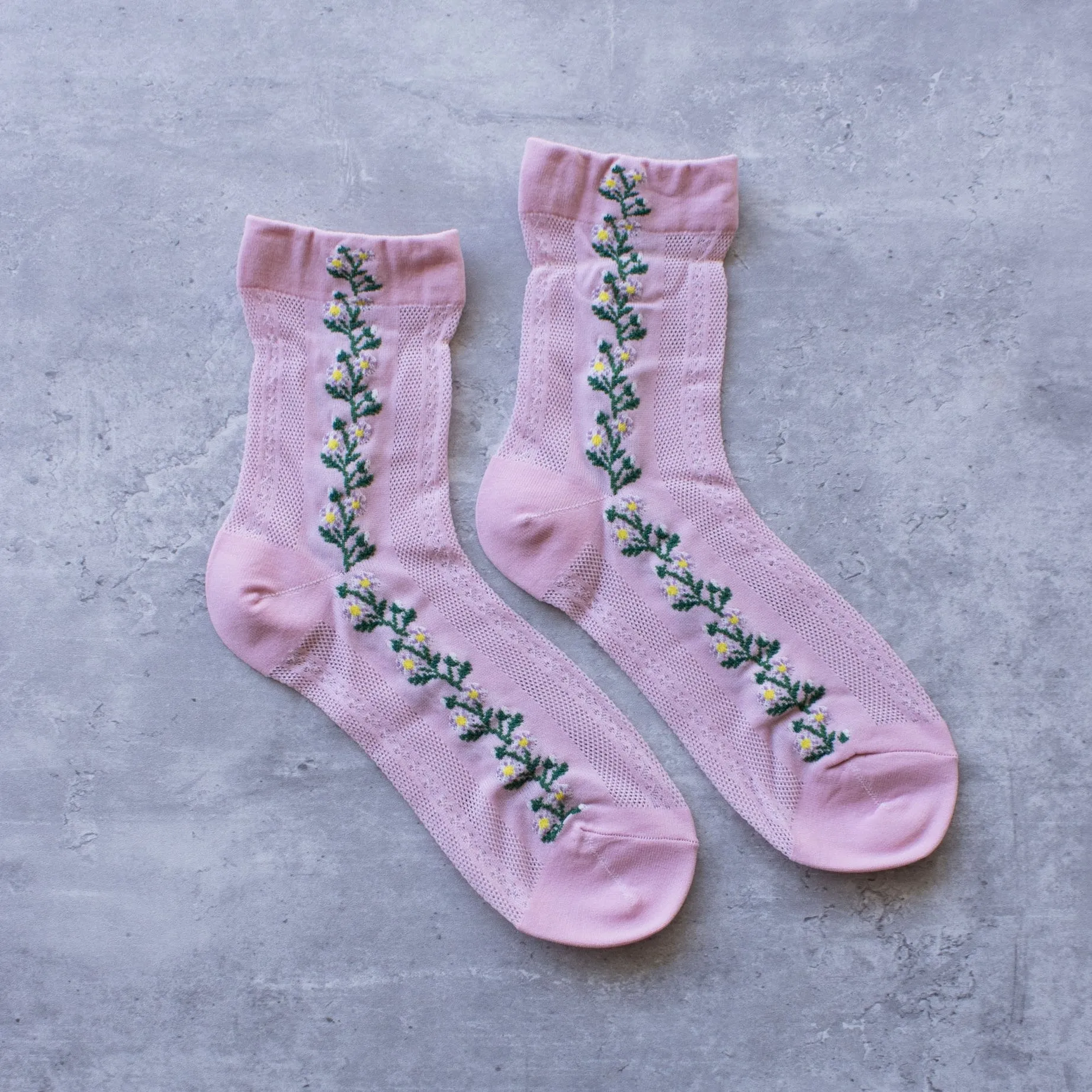 Floral Mesh Knit Socks in Pink