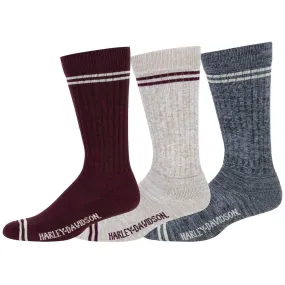 Harley-Davidson Women's 3-Pack Striped Random Moisture Wicking Riding Socks, Red/White/Gray D89313470-990