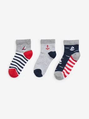 HOP Kids Red Printed Boy Socks- Pack of 3