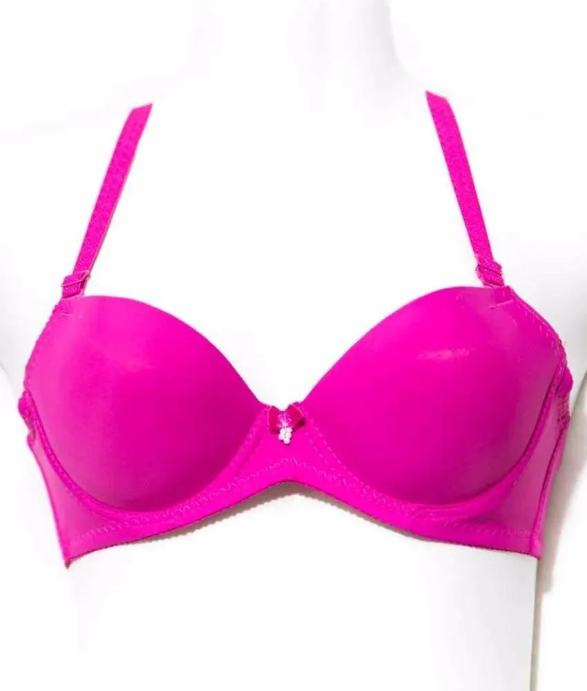 Hot Pink Pushup Bra - Massage Form Bra with Removable Straps - Underwired Single Padded Bra