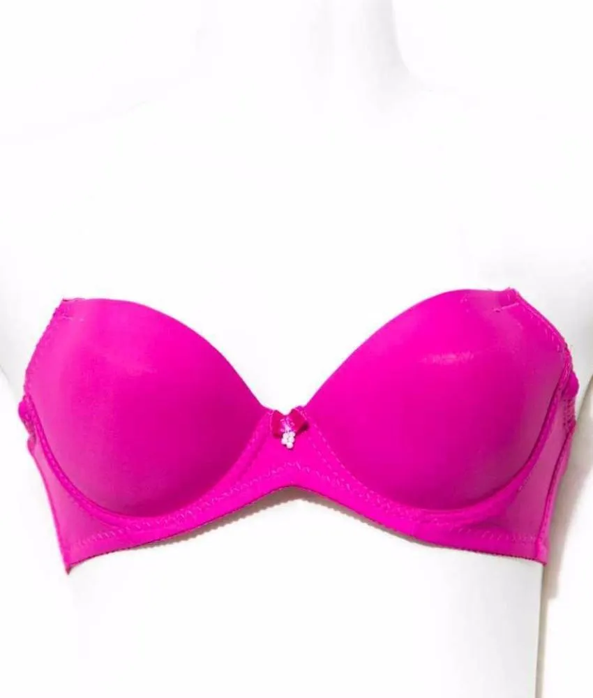 Hot Pink Pushup Bra - Massage Form Bra with Removable Straps - Underwired Single Padded Bra