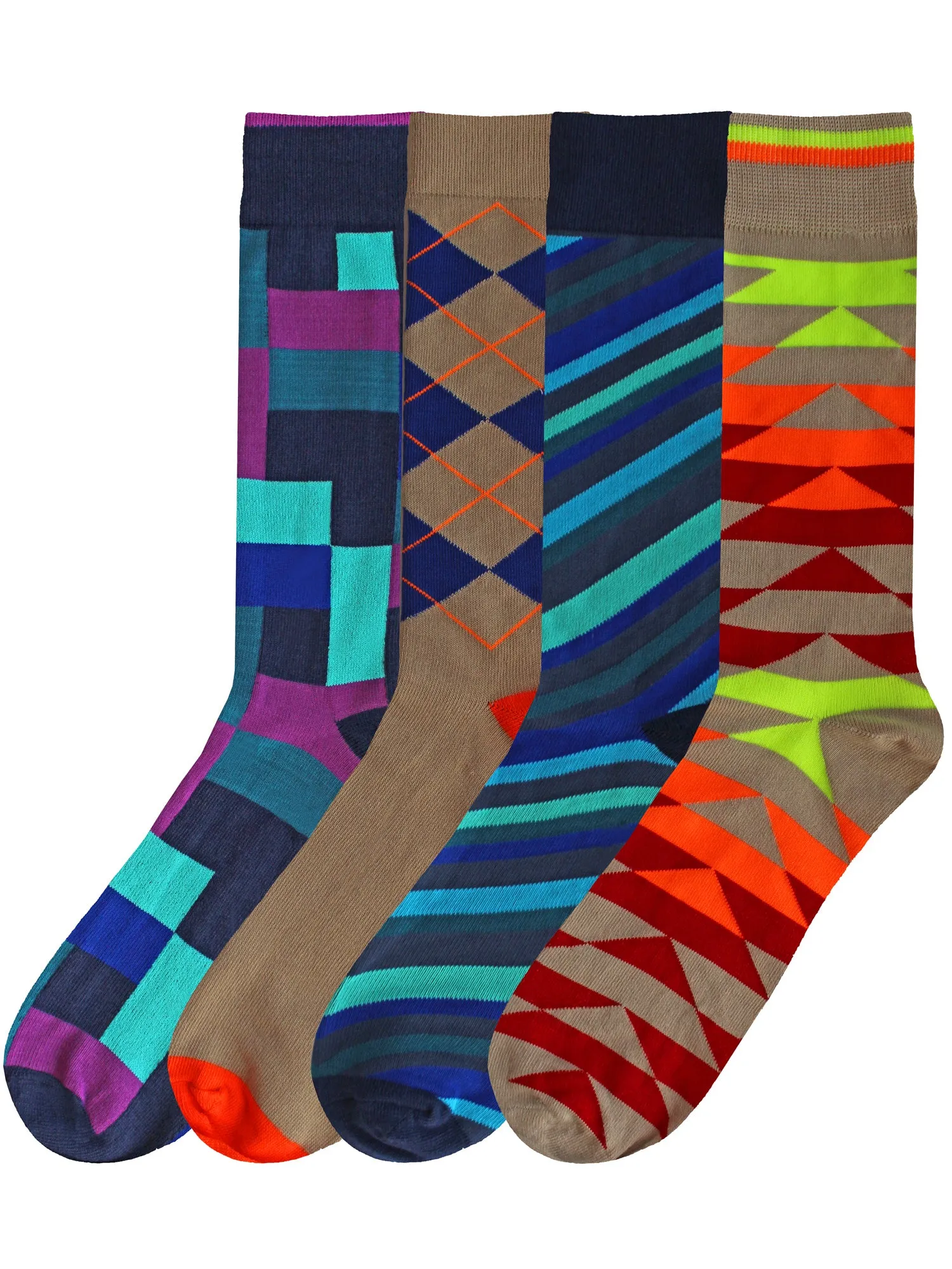 Mens Colorful Novelty Crazy Combo 4-Pack Dress Socks