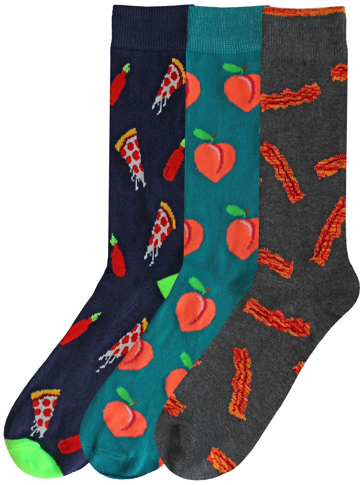 Mens Crazy Combo 3-Pack Pizza Bacon Peaches Novelty Dress Socks