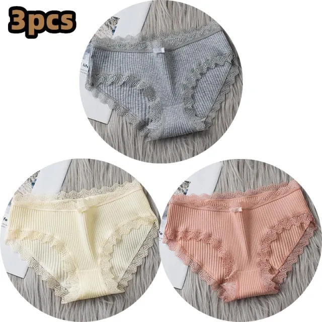 Middle Waist  3Pcs Cotton Under wear