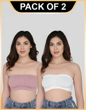 Non-Padded Tube Bra for Women by Jetveli (Pack of 2) White and Pink