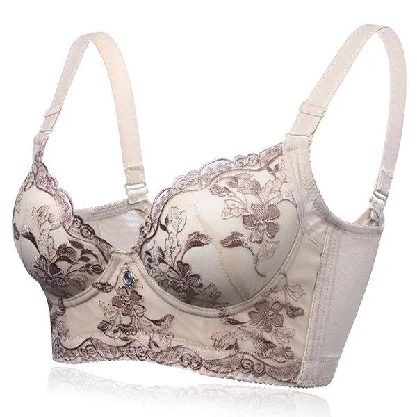 Plunge Underwire Adjustable U Shape Embroidered Bras