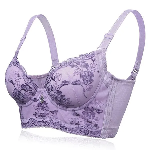 Plunge Underwire Adjustable U Shape Embroidered Bras