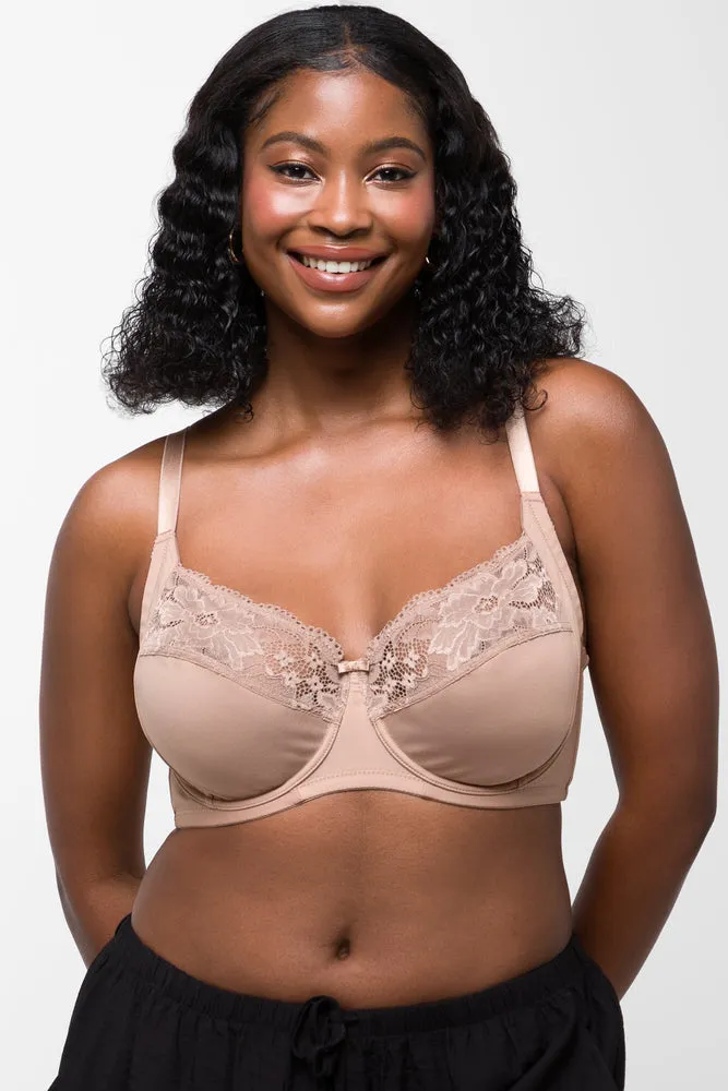 Plus Size 2 Pack Lace Trim Non Padded Bras Natural And Dark Grey