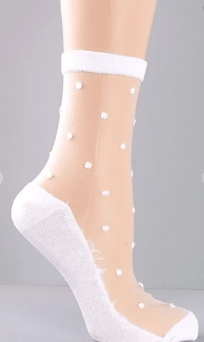 Polka Dot Mesh Socks in black and white 2928