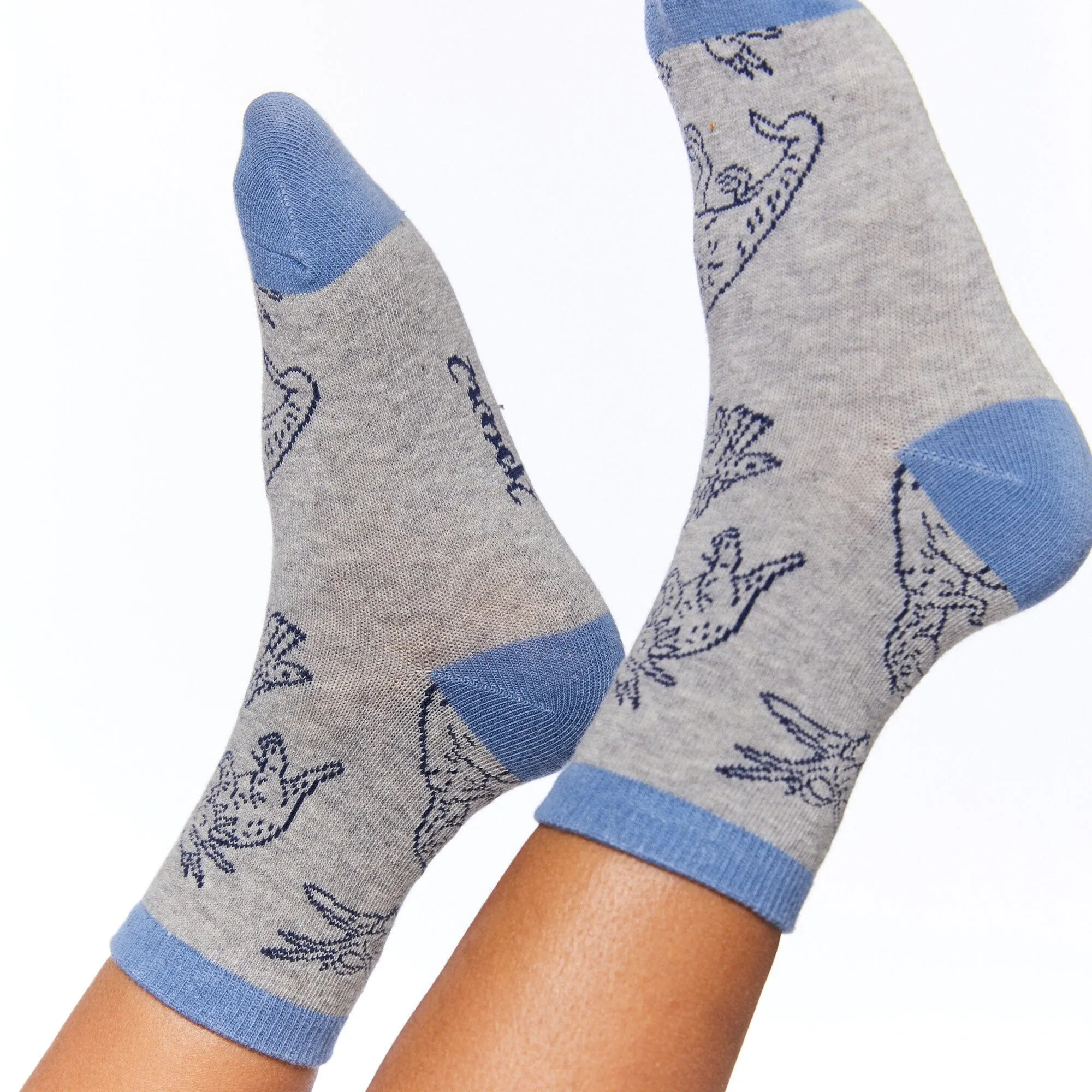 Printed Socks Light Heather Grey Dinosaurs