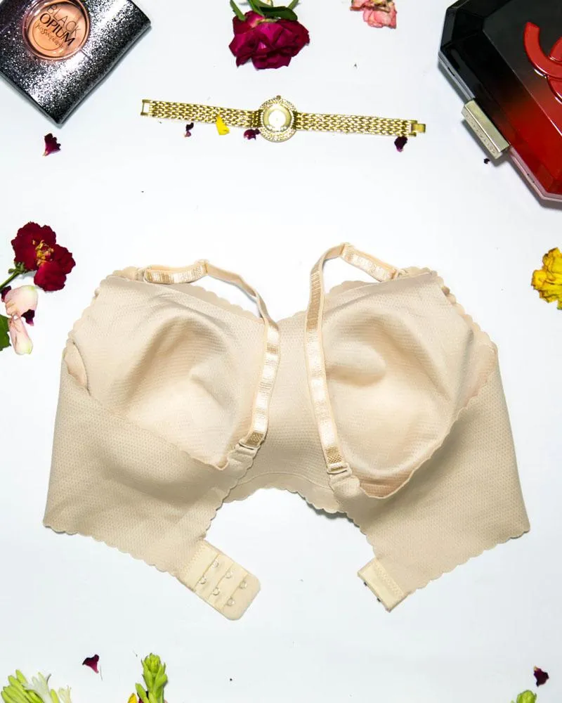 Self Design Cotton Single Padded Bra - Skin