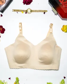 Self Design Cotton Single Padded Bra - Skin