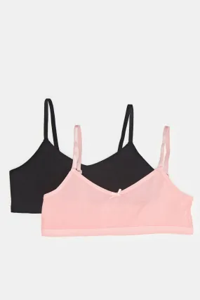 Senior Girls Pink And Black Bra Set (2 Piece)