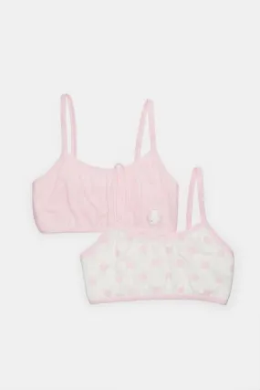 Senior Girls Pink And White Printed Bra Set (Pack of 2)