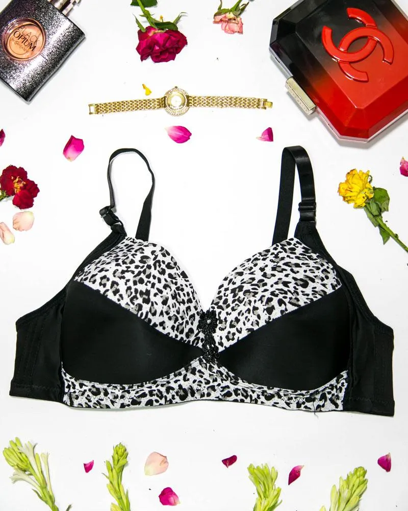 Sexy Cheetah Print Plus Size Bra - Black