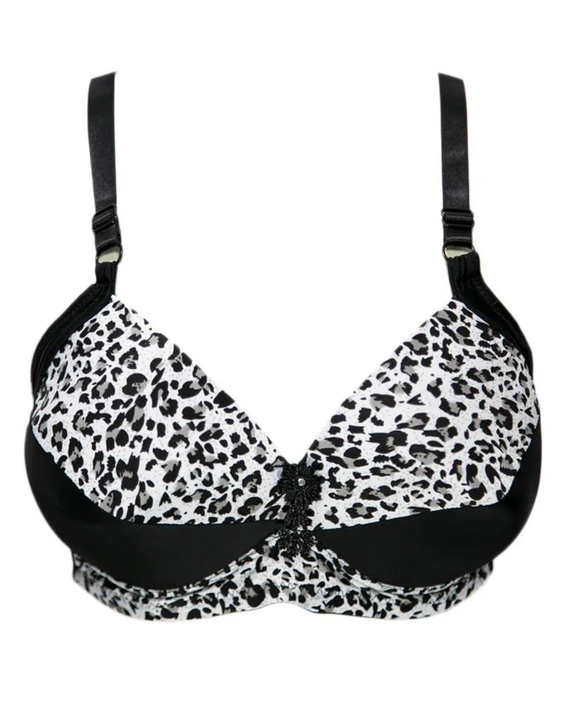 Sexy Cheetah Print Plus Size Bra - Black