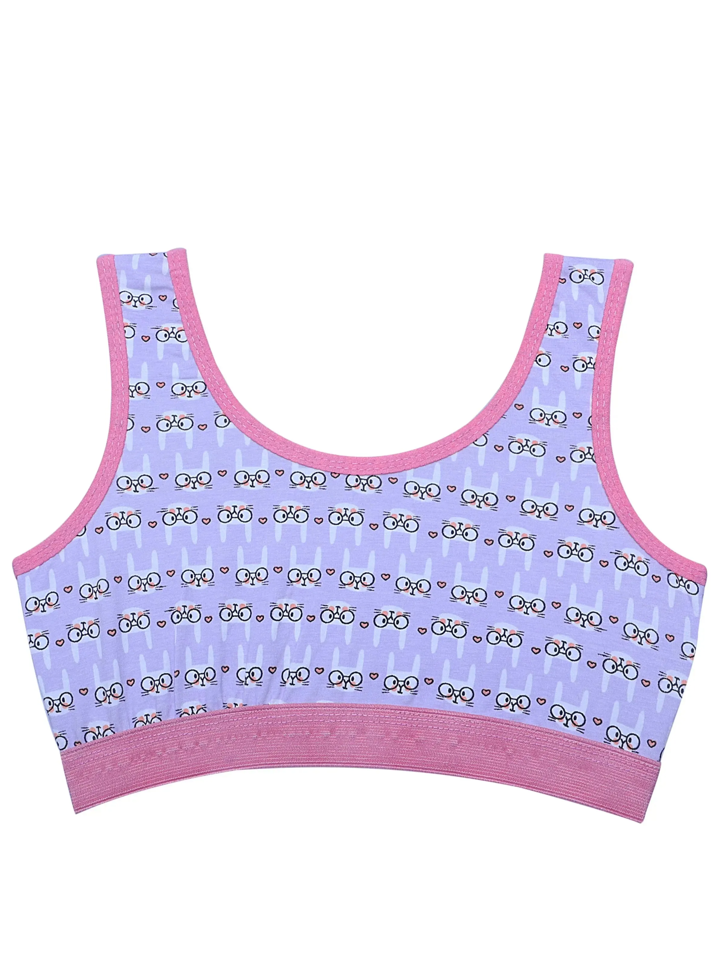 Single-Layer Broad Strap Cotton Workout Bra | Non-Padded | Bunny Printed